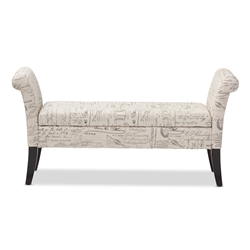 Baxton Studio Avignon Script-Patterned French Laundry Fabric Storage Ottoman Bench